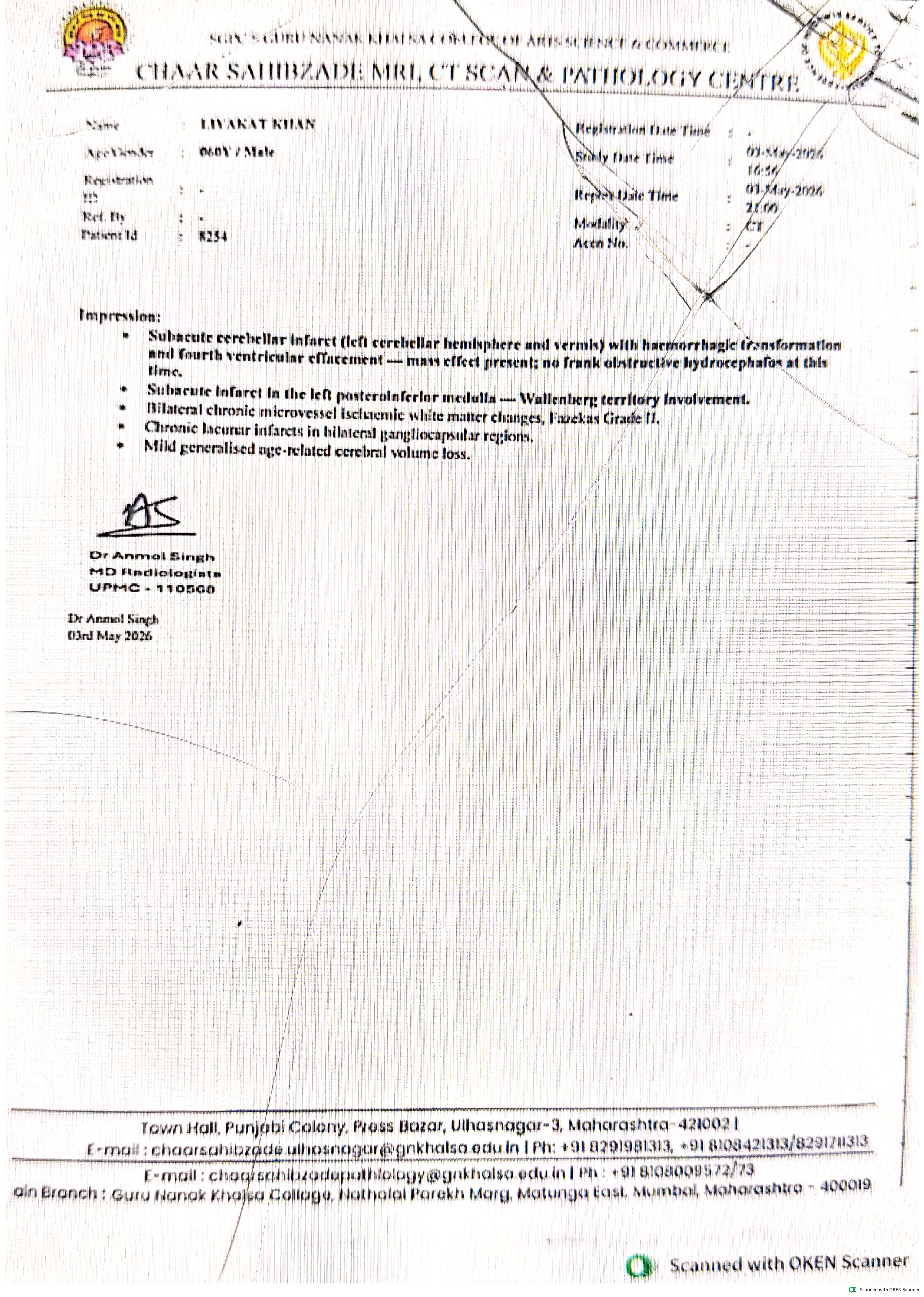 Patient MRI Brain Report - Chaar Sahibzade Centre